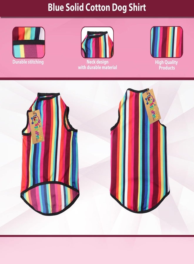 ويستيرن إرا تيشيرت قطني ناعم للكلاب بتصميم مستوحى من العصر الغربي | ملابس مريحة وجيدة التهوية للكلاب | طقم أنيق بدون أكمام للحيوانات الأليفة (مقاس متوسط - 18 بوصة، مخطط بألوان متعددة) - Image 3